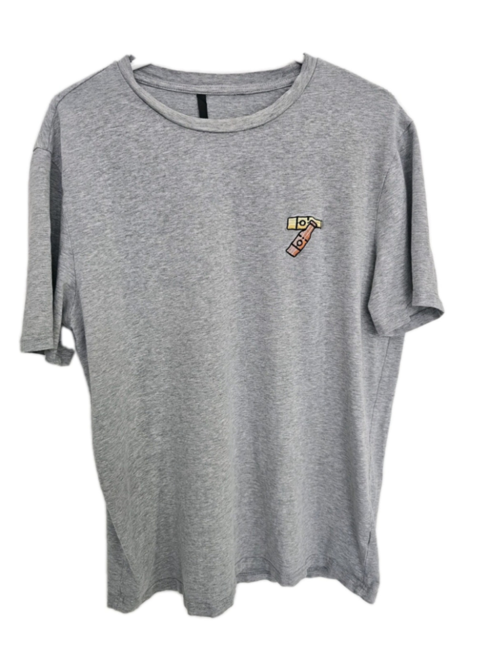 Women's T Shirt Gray S,decorative embroidered patch of two beer bottles Clicking